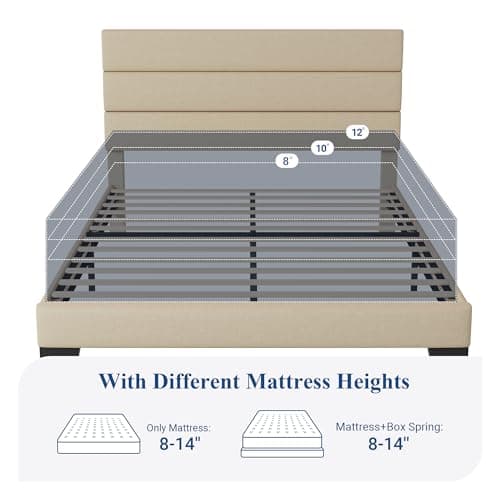 Allewie Queen Size Platform Bed Frame with Fabric Upholstered Headboard and Wooden Slats Support, Fully Upholstered Mattress Foundation/No Box Spring Needed/Easy Assembly, Beige 7
