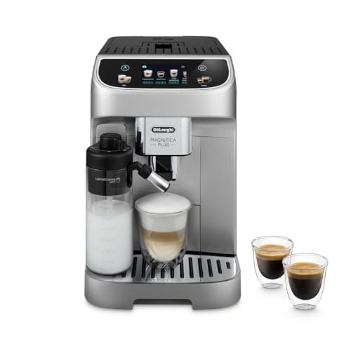 De'Longhi Magnifica Plus Fully Automatic Espresso Machine - Brew 18+ One Touch Coffee Recipes for up to 4 User Profiles, Automatic Milk Steam Wand & Built-in Grinder, Touchscreen Display