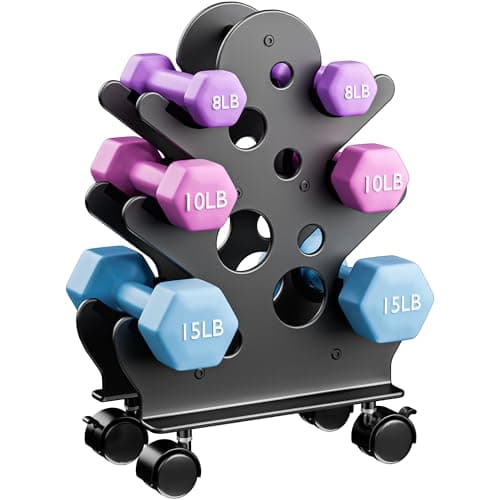 Chinpakden Dumbbell Rack Stand with Wheels(Dumbbells Not Included) - A-Frame Dumbbell Weight Rack, 3-Tiers Dumbbell Holder Weight Holder Space Saver for Home Gym.Black 8