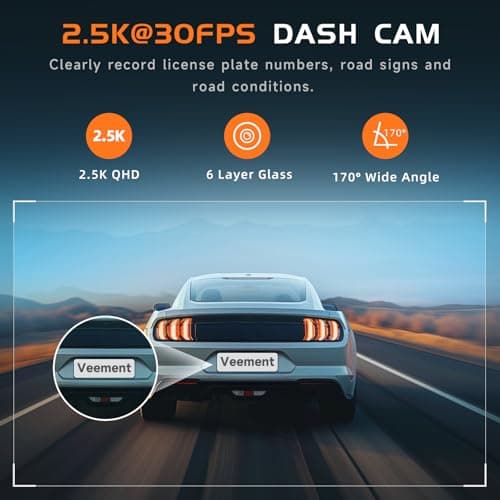 2.5K Dash Cam, Mini Dash Cam for Cars, 1440P Car Camera with APP, 24 Hours Parking Monitor Dashcams Front 2.5K, 160°Wide WiFi Dash Cam with WDR Night Vision, G-Sensor 6