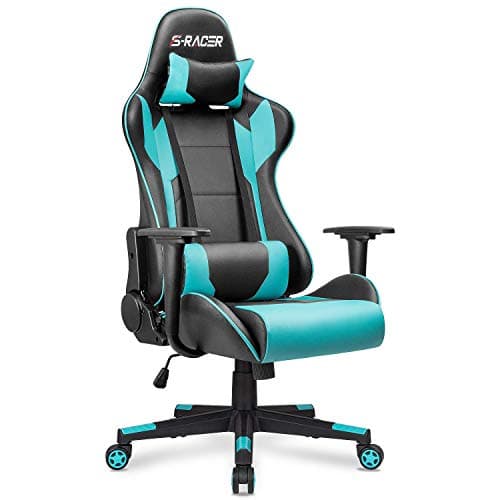 Homall Gaming Chair, Office Chair High Back Computer Chair Leather Desk Chair Racing Executive Ergonomic Adjustable Swivel Task Chair with Headrest and Lumbar Support(Cyan)