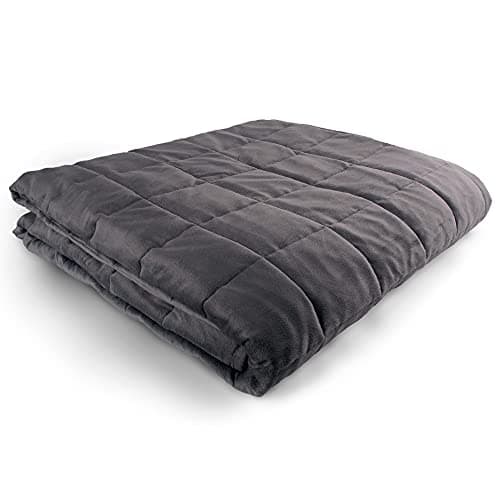 Hug Bud Weighted Blanket - 80" X 87" - 25-lbs - No Cover Required - Fits Queen/King Size Bed - Shareable for Two 120-180-lb Adults - Minky Grey - Premium Glass Beads - Calming Sensory Relaxation