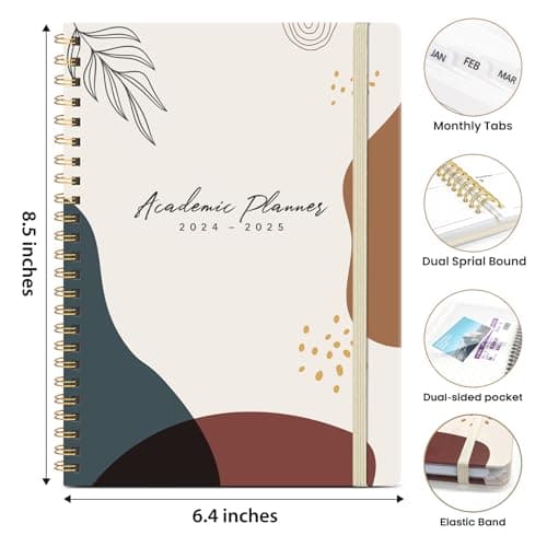 Academic Planner 2024-2025, JUL 2024-JUN 2025, Weekly and Monthly Calendar Book, Hardcover Teacher Planner With Tabs, A5 (6.4" x 8.5") - Abstract 5