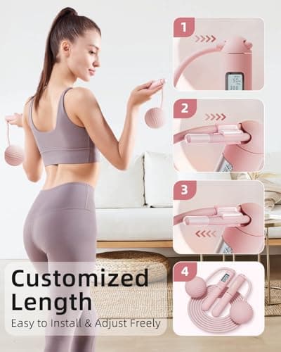 YOTTOY Cordless Jump Rope with Counter - Ropeless Jump Rope 2 In 1 with Large Cordless Ball-Weighted for Women with LCD Display (Pink) 7