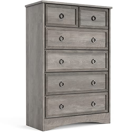 LGHM Modern Dressers for Bedroom with 6 Drawers, 6 Drawer Dresser, 44.33" Tall Chest of Drawers Closet Organizers & Storage Clothes - Easy Pull Handle, Textured Borders for Living Room, Hallway, Gray