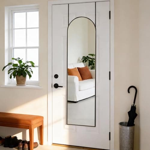 DUMOS Full Length Mirror 47x14 Inches - Arched Full Body Door Hanging Wall Mounted Aluminum Alloy Frame Mirror for Bedroom, Dressing Room, Entryway, Black 6