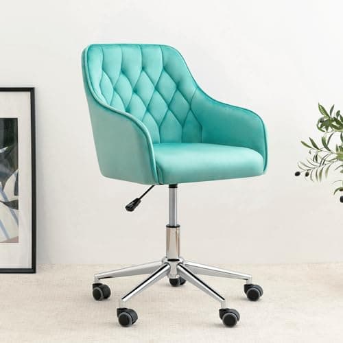 VANSPACE Velvet Desk Chair Vanity Chair for Makeup with Wheels and Back Home Office Chair Adjustable Rolling Swivel Chair for Bedroom Vanity Room Green