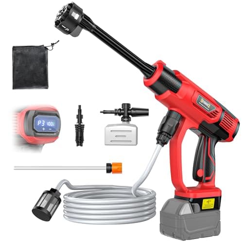 DIYtoolifz Cordless Pressure Washer Compatible with Milwaukee 18V Battery, 800PSI Ultra-Light 2.2LBS with Brushless Motor, 16.4ft Hose & 6-in-1 Nozzle + Foam Cannon for Car, Patio, Fence (Tool Only)
