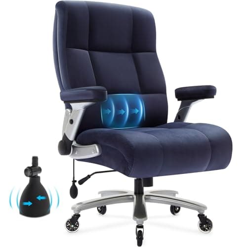 Big and Tall Office Chair 500lbs with Adjustable Lumbar Support, Fabric Executive Computer Chairs with 2D Flip-up Armrests, Ergonomic Chair with Quiet Rubber Wheels, Extra Wide Seat