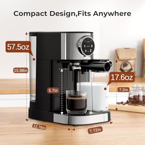 Electactic Espresso Machine 20 Bar, Super Compact Espresso Maker Stainless Steel with Touch Screen, Professional Coffee Machine, Automatic Milk Frother for Cappuccino 5
