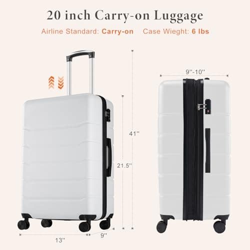 Sweetcrispy Carry on Luggage, Hard Shell ABS Suitcase with Double Spinner Wheels, Lightweight Expandable Rolling Suit Case with TSA Lock, 21 Inch Milky-White 7