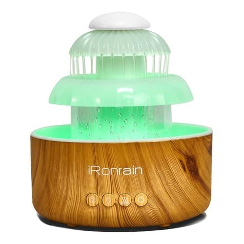 Water Flowing Cool Mist Humidifier for Bedroom, Raining Sound & 8 Colors Night Light, Home Decor Anti-allergy Humidifier for Toddle, Baby, Dorm Room, Pet Room