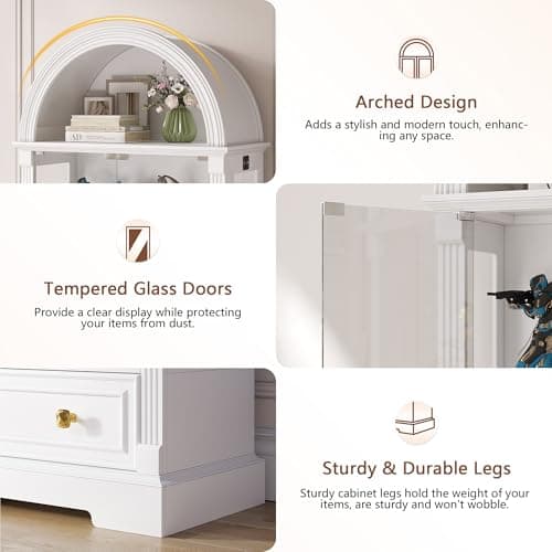 Dystler Lighted Display Cabinet with Glass Doors, 72" Tall Curio Cabinet - 4 Tier Display Case with Human Sensor Lights, Bookcase for Collectibles Toys Books, White 7