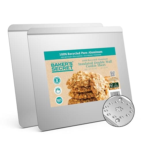 Baker's Secret 2pcs Pure Aluminum Insulated Cookie Sheet Commercial Grade, Baking Tray for Oven 100% Recycled Cookie Sheet Extra Thick - The Natural Collection