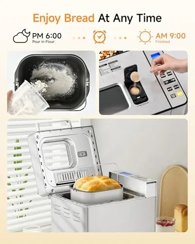 Gleedelish 2LB Bread Maker Machine, 25 in 1 Programmable Bread Maker, Bread Machine with Fruits & Nuts Dispenser for Beginner, Breadmaker with Nonstick Ceramic Pan, Gluten-Free, Recipe, Gifts 6