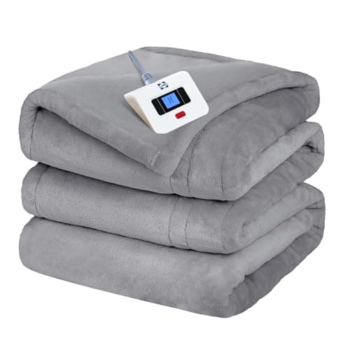 Sealy Electric Blanket Twin Size, Flannel Heated Blanket with 10 Heating Levels & 1-12 Hours Auto Shut Off, Machine Washable, Light Grey, 62 x 84 Inch