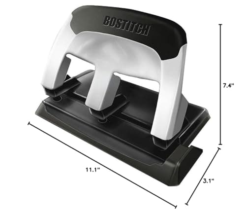 Bostitch Office EZ Squeeze Heavy Duty 3 Hole Punch, 40-Sheet Capacity, Use Less Force, Perfect for Home Office School Supplies, Sleek Design, Silver 8