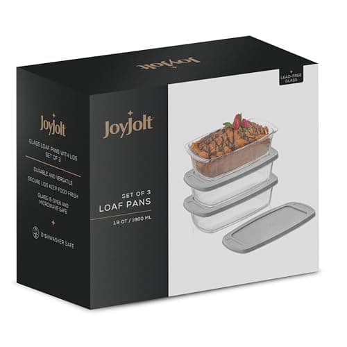 JoyJolt Glass Loaf Pan Set with Lid, Rectangular, 1.9 Quart, Deep, Meatloaf & Banana Bread Loaf Pans 7