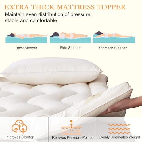 Wool Filling Mattress Topper Queen Size, 2 Inch Extra Soft Mattress Pad, Bed Mattress Pad with Cotton Cover (White,60" x 80") 7