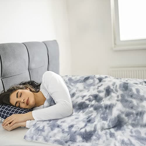 GOQOTOMO Electric Heated and Weighted 2 in1 Blanket — Flannel Material with Premium Glass Beads, with 12 Heat Levels, 8 Timer (Grey Tie dye, 15lb 48''x72'')-H72 7
