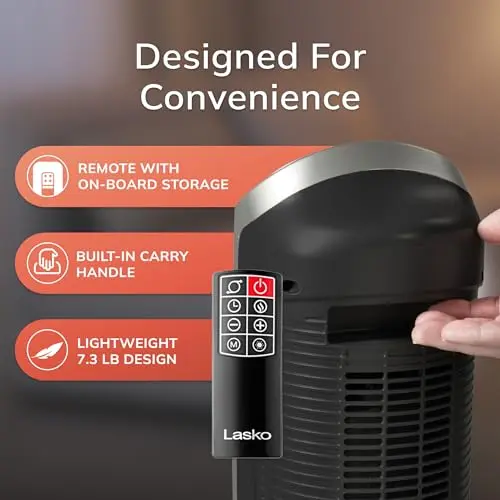 Lasko Oscillating Digital Ceramic Tower Heater for Home with Adjustable Thermostat, Timer and Remote Control, 23 Inches, 1500W, Silver, 755320 6