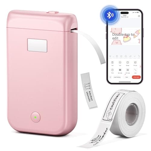 Label Maker Machine with Tape, Label Makers with Multiple Templates, Mini Label Maker Widely Used in Home Office School Organization, Bluetooth Label Printer Easy to Use for Small Labels, Pink