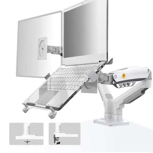 NB North Bayou Laptop Mount with Adjustable Tray for 10-17”Notebook, Full Motion Arm with VESA Plate for 17-30”Monitor,Clamp-on Grommet Mounting F160-FP (White)