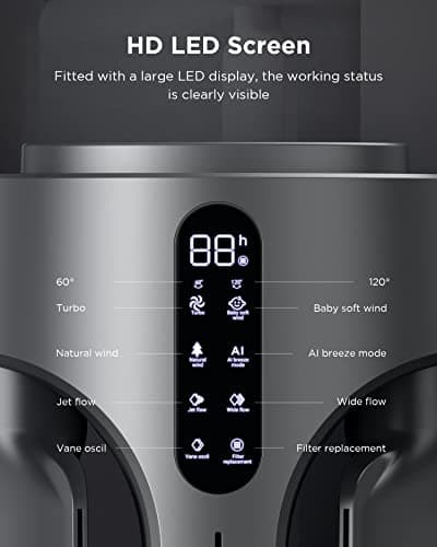 AIRMATE Air Purifier Bladeless Tower Fans, 1500CFM Large Air Volume, 45" 2-in-1 Standing Fan for Bedroom & Home, 28ft/s Velocity, 90° Oscillation, 15H Timer, Low Noise, Silver 6