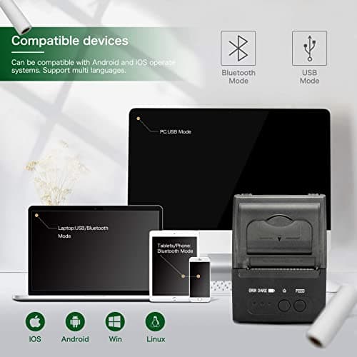 NETUM Bluetooth Receipt Printer, Portable 58mm Mini Thermal Pos Printer, Compatible with Android/Windows 6