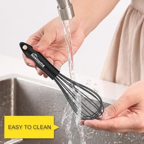 NileHome Upgrade Silicone Whisk Set 8" 10" 12" Kitchen Whisk Kitchen Wisk Wire Whisks for Cooking, Whisking, Blending, Beating, Stirring-Black 5