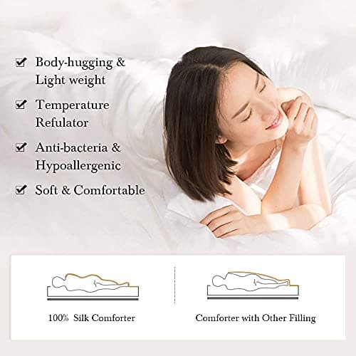 Mommesilk Silk Comforter/Duvet/Quilt, 100% Natural Silk, Cool for Summer Machine Washable, Weight 0.75Kg Queen 86''x90'', White 7