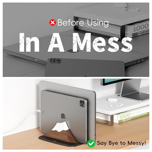 AFOOYO Vertical Dual Laptop Stand - Snow Peak-Shaped Walnut Adjustable Laptop Holder,2 Slots Desktop Dock Compatible with All MacBook, Surface,Chromebook,Dell & More(Walnut) 6