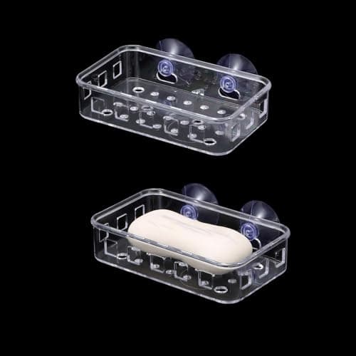 gifthub 2 Pcs Suction Cup Soap Dish Holder, Multi-Purpose Wall Suction Plastic Soap Box Strong Bearing Capacity NO-Drilling for Bathroom, Kitchen Sink, Bar Soap, Sponge 5