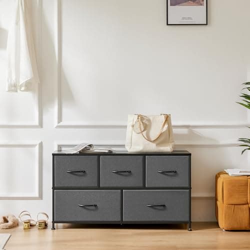 OLIXIS Dresser for Bedroom with 5 Drawers, Wide Chest of Drawers, Fabric Bedroom Dresser with Drawer Organizers, Storage Organizer Unit with Fabric Bins for Closet, Living Room, Hallway 8
