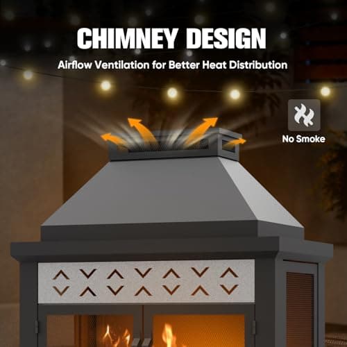 EAGLE PEAK Outdoor Propane Fireplace 50,000 BTU Gas Fireplace with Locking Mesh Doors with Storage & Adjustable Flame, Patio Heater for Decks Backyards, Black/Gray 6