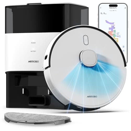 AIRROBO Robot Vacuum and Mop, 60-Day Self-Emptying, 6000PA Suction, Tangle-Free Brush for Pet Hair, Carpet Detection, LiDAR Navigation, APP ＆ Voice Control, White