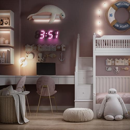 COVERY Pink Digital Wall Clock, 3D LED Desk Clocks, 10 '' Large Numbers for Girl Room - Alarm, Snooze, Temperature, Remote, Nightlight, Auto Brightness Lights, Valentines Gift 5