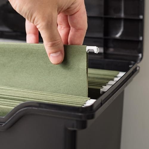 IRIS USA File Box with Lid File Organizer for Letter File w/Organizer-Lid, Plastic Mobile Filing Organizer, Water Resistant Document Box, Portable File Box with Handle, Secure Buckle, Lockable, Black 6