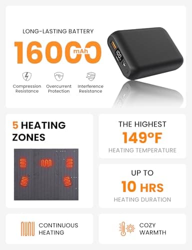 HENNCHEE Wearable Heated Blanket Battery Operated, Sherpa Stylish Portable Heated Blanket with 16000mAh Battery 2-in-1 Cordless Electric Blanket for Outdoor Home 48"*58" 5