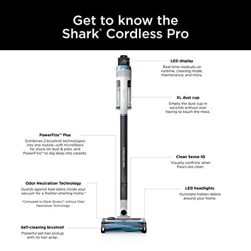 Shark Cordless Pro Vacuum with Clean Sense IQ and Odor Neutralizer, PowerFins Plus Brushroll, Includes Duster Crevice Tool, Up to 40 Minute Runtime, Without MultiFLEX, IZ562H 13