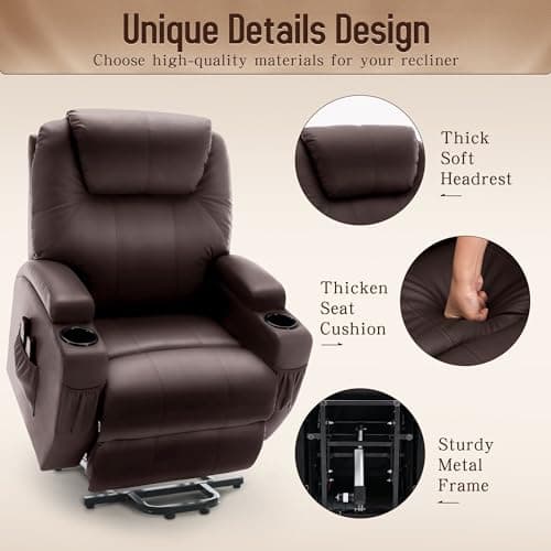 Korser Recliner Chair, 360 Swivel Rocker Chair for Adults, Small Rocking Recliner for Small Spaces, Upholstered Fabric Glider Recliner Nursery (Lift Recliner Chair, Brown) 5