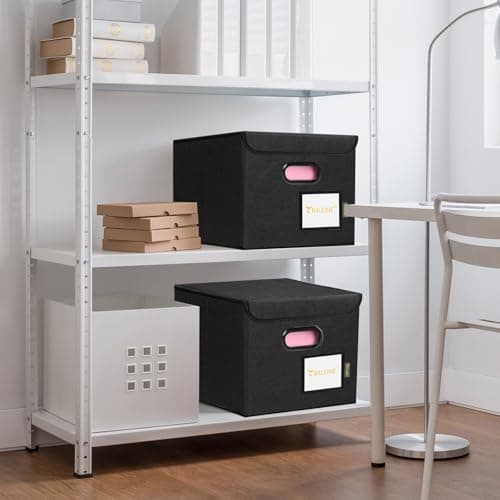 BALEINE File Organizer Box with Lid, Collapsible File Folder Organizer with Plastic Slide, Hanging File Folder Box for Office Document Storage (1 Pack, Black) 9