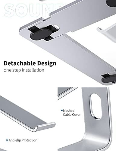 SOUNDANCE Laptop Stand, Aluminum Computer Riser, Ergonomic Laptops Elevator for Desk, Metal Holder Compatible with 10 to 15.6 Inches Notebook Computer, Silver 5