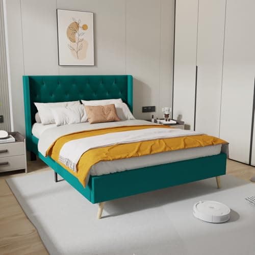 Chenoa Tufted Upholstered Platform Bed Frame with Linen Height Headboard, Wood slats, No Box Spring Needed Easy Assembly 6