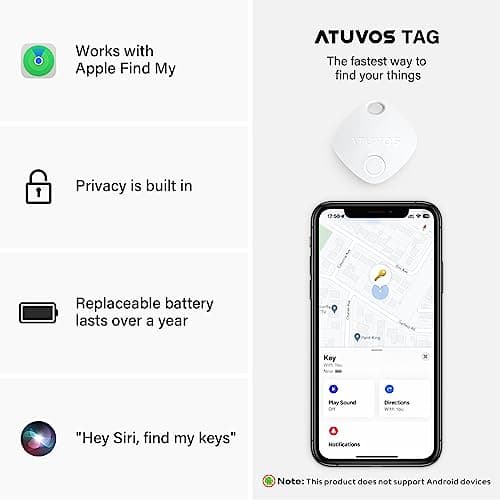 ATUVOS Air Tracker Tags-4 Pack, Bluetooth Luggage Tracker Works with Apple Find My APP (iOS Only, Not for Android), Keys Finder and Item Locator for Luggage, Backpack, Suitcases, Replaceable Battery 6