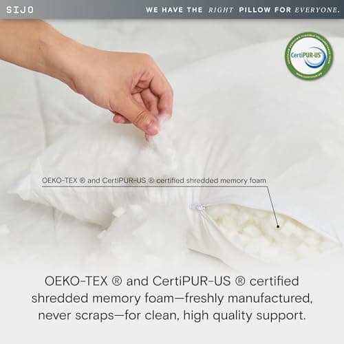 Sijo FlexCool Shredded Memory Foam Pillow - Adjustable Loft Pillow with Cooling Surface - Good Housekeeping 2025 Bedding Award Winner - CertiPUR-US - Medium Firm for Back, Side, Stomach Sleeper (King) 6