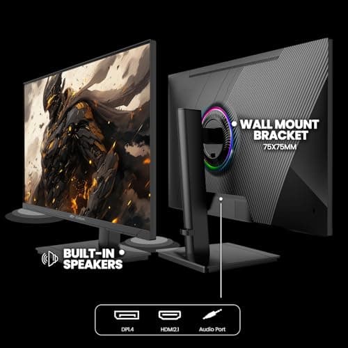 CRUA 27 Inch Gaming Monitor QHD 1440P 240Hz 100% sRGB IPS Computer Monitor with Built in Speaker, Height/Pivot/Swivel/Tilt Adjustable Vertical Monitor, Support FreeSync, DP, HDMI, Wall Mount-Black 7