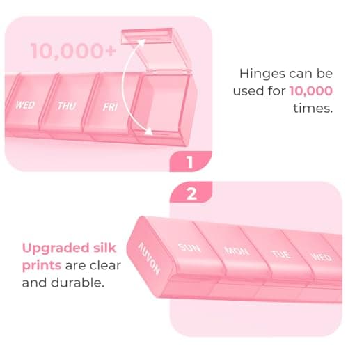 AUVON Weekly Pill Organizer with Effortless Opening Design, Arthritis Friendly Pill Box, BPA-Free Pill Organizer 7 Day, Cute & Portable Pill Case for Vitamins, Supplements and Medications 6