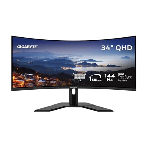 GIGABYTE G34WQC Advanced 34" 144Hz Ultra-Wide Curved Gaming Monitor, 3440 x 1440 VA 1500R Display, 1ms (MPRT) Response Time, 90% DCI-P3, VESA Display HDR400, FreeSync Premium, Black (G34WQC A-SA)