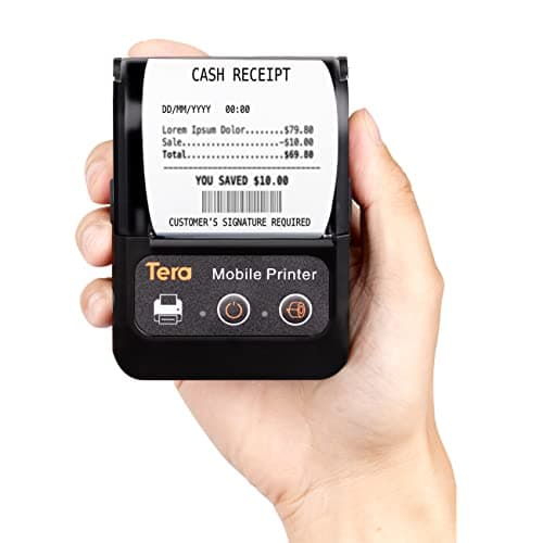 Tera Mini Thermal Receipt Printer 58mm, Bluetooth Portable Label Printer, High Speed Receipt Printer for Business ESC/POS, NO-Square with 2 Replaceable Batteries Compatible for Windows&iOS